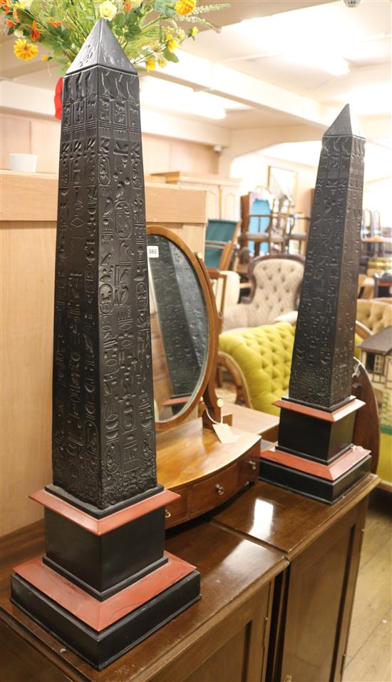 A pair of Egyptian style marble composition obelisks W.22cm